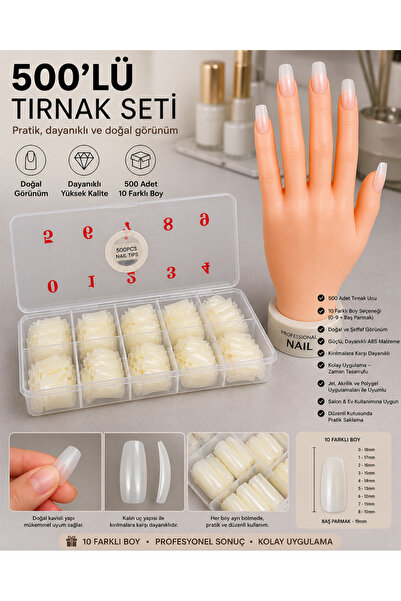 dorre 500’lü Protez Tırnak Seti Doğal Renk Nail Tips 10 Farklı Boy ABS Dayanı...