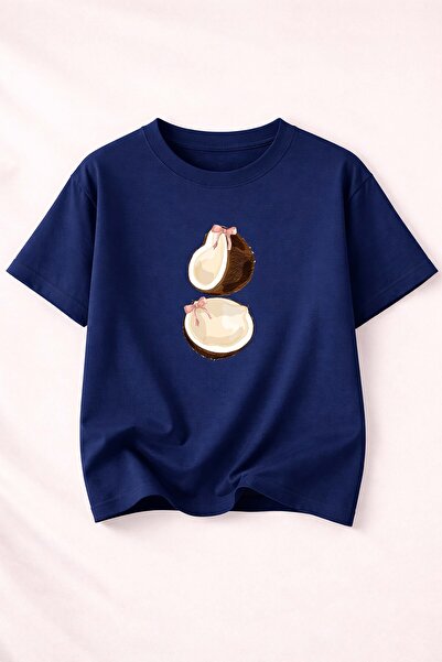 herkesemoda Tricou de damă din bumbac cu decolteu rotund și imprimeu Coconat