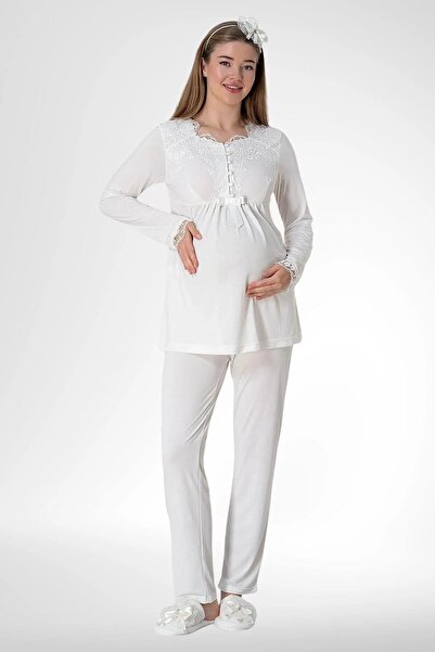 By Mecit Pijama Set de pijamale de maternitate cu mâneci lungi și dantelă pen...
