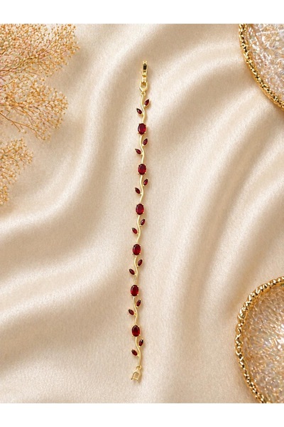 Lilith Takı Red Stone Detailed Gold Color Elegant Bracelet – Adjustable Women...