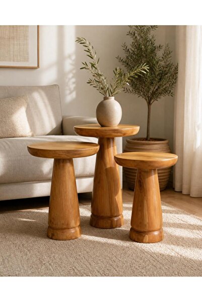 IHLAMUR WOOD DESİGN Mantar sehpa (3lü strip model vernikli)