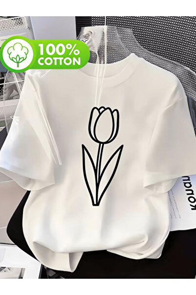 one button Tricou oversize premium cu imprimeu floral și dungi negre