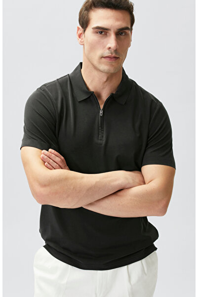 Network Siyah Fermuarlı Cupro Modal T-shirt