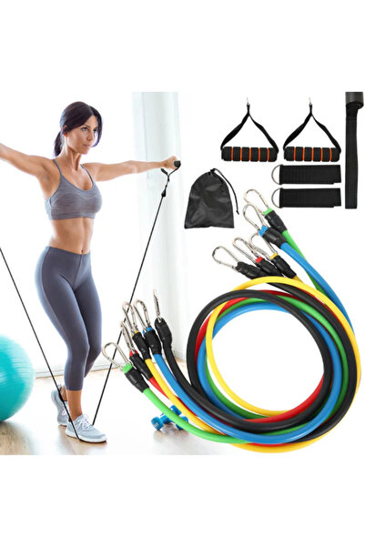 unbranded Set 11 benzi de rezistență fitness cu accesorii și husă, antrenamen...