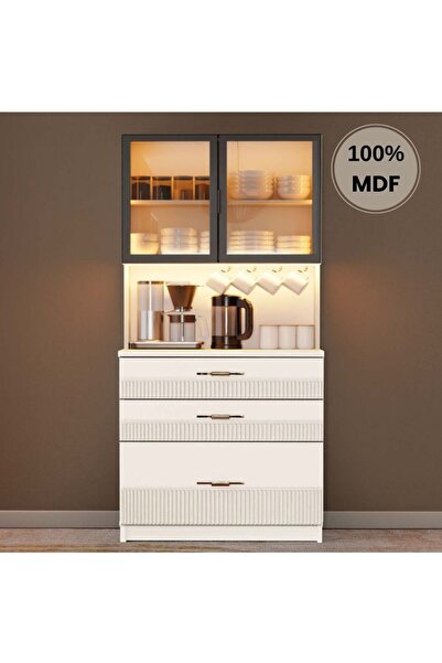 comiet Menekşe Mdf Kahve Köşesi Dolabı Çekmeceli Işıklı