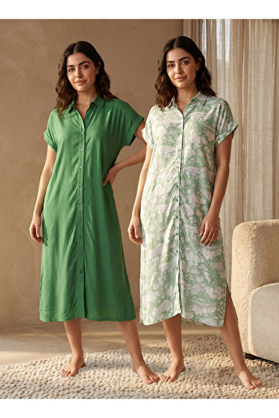 FAV Set of 2 - Sleepshirt Short Sleeve Roll-Up Cuff Viscose