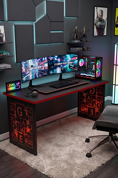 reflekta Gaming Masa Oyuncu Masası Lazer Desen Ayaklı Çalışma Masası Masa 60x140