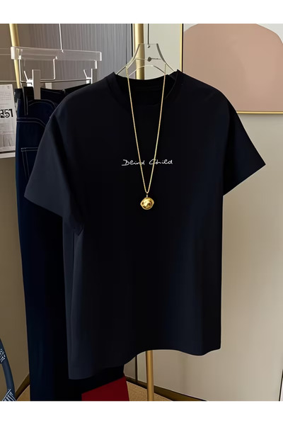 CLASSY.MODA تي شيرت أسود أساسي مطبوع من ستريت فاشون بريميوم