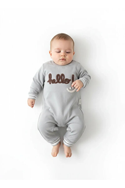 Babydonat Hello Nakışlı % 100 Pamuk Erkek Bebek Tulum