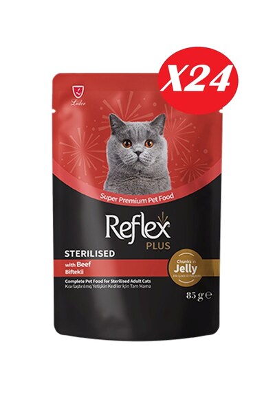 Reflex Plus Jöle İçinde Parça Biftek Etli Kısırlaştırılmış Kedi Yaş Maması 85...