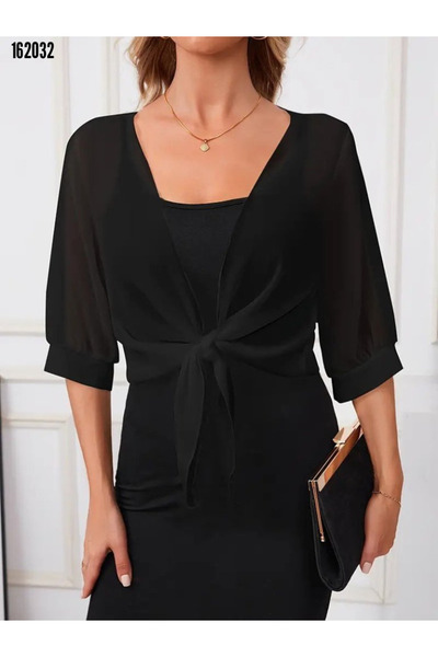 BZ Boutique Truvakar Kol Önden Bağlamalı Kısa Büyük Beden Bolero Ceket 162032