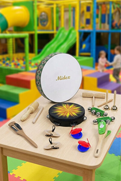 Midex Örf Aletleri Seti Small Paket Bendir Tef Marakas Zil Blok (10 Parça)