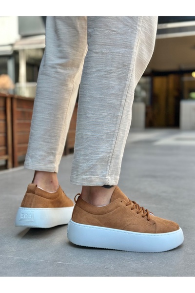 BOA Ale11 Lace-Up Men's High Sole Imported Suede Tan Sports Shoes