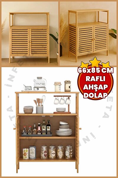 İnfeta 66x33x85cm Çok Amaçlı Ahşap Dolap Rafsız Mutfak Dolabı,Kahve Köşesi,Ba...