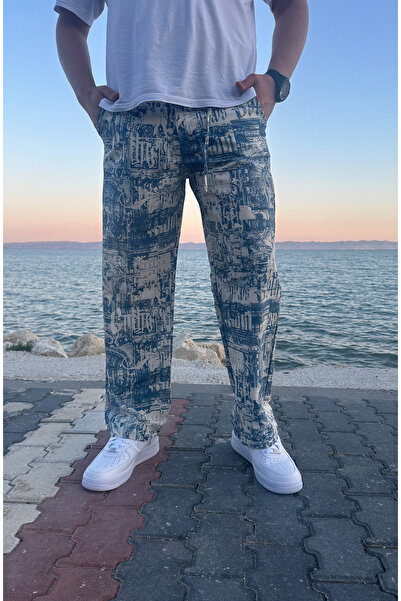 Mavi Dijital Baskı Pantolon