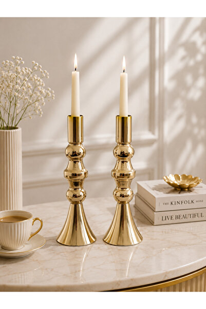 EvLight Stars Gold Metal 2’Li Şamdan Mumluk