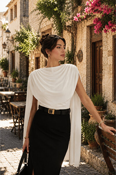 legends butik Bluză de damă cu mâneci drapate și închidere cu capse – Design ...
