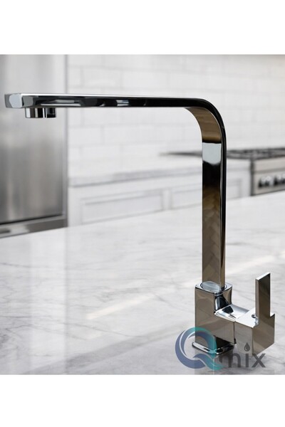 QMİX Kare Model Heavy Brass Body Luxury Kitchen Sink Faucet Shiny Chrome Color
