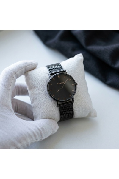 Geneva Hasır Kordon Minimalist Kol Saati Siyah Rose Gold