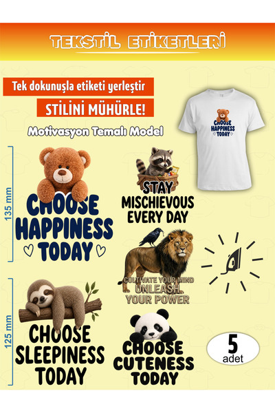 AGG Reklam Ütü ile Yapışan Kıyafet Etiketi Motivasyon Temalı Model 5Li Set