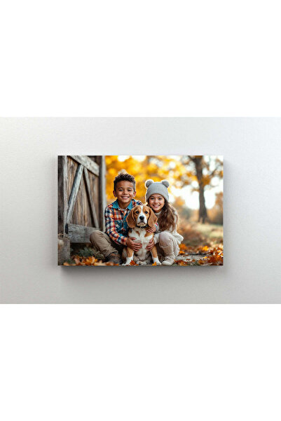 Efect Canvas Tablou Canvas - Frati fericiti cu un labrador in brate toamna