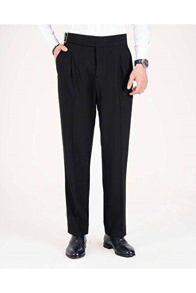 TerziAdemAltun İtalyan stil slim fit bel detaylı erkek pantolon lacivert T14819