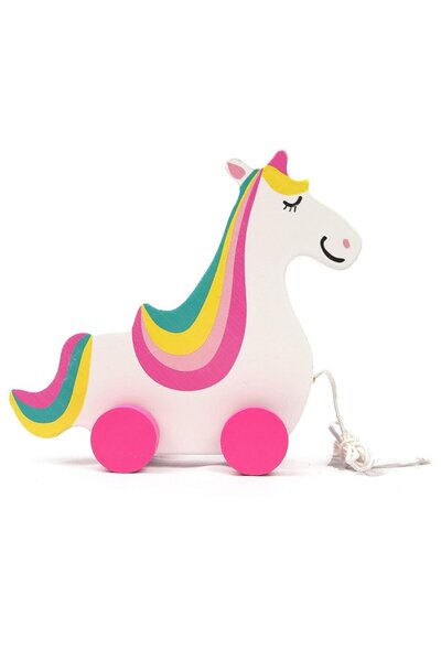 Klemy's Collection Jucarie de tras Unicornul fericit din lemn,snur inclus,for...
