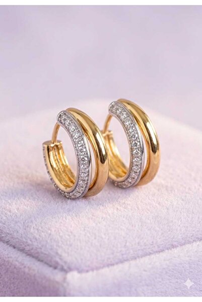 OZY COLLECTION 2'Lİ HALKA TAŞLI KÜPE KÜÇÜK BOY PREMİUM ÖZEL SERİ