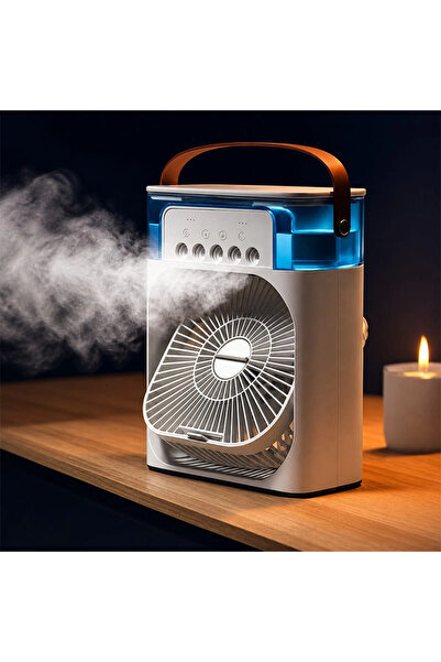 Yenimiyeni Işıklı 600 ml 5 Spreyli Vantilatör Buzlu Buharlı Mini Klima Mini Fan