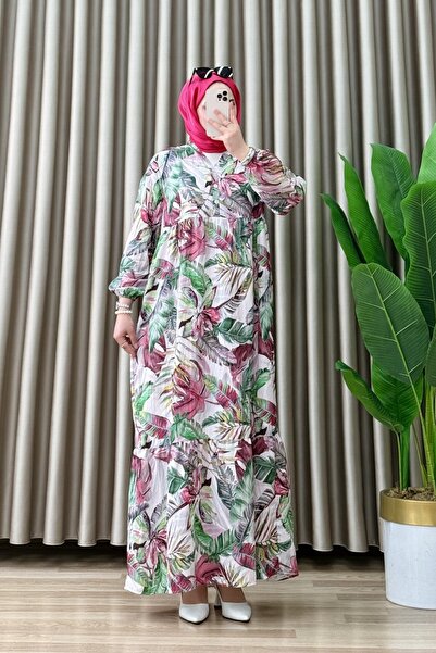 ALYA فستان INCİ ELBİSE من القماش المودال للنساء باللون الفوشيا بنمط مختلط ويا...