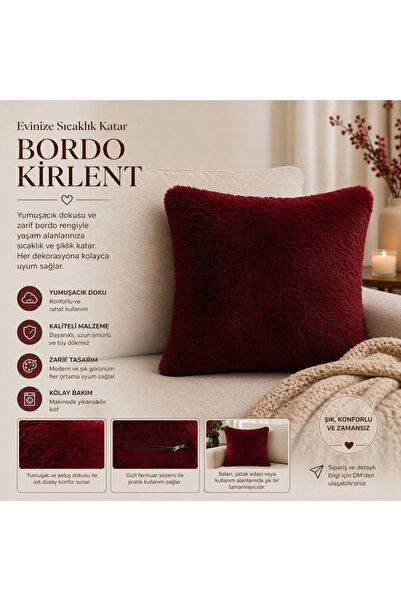 ABAS * Bordo Peluş Kırlent Kılıfı Yumuşak Dokulu Modern Tasarım