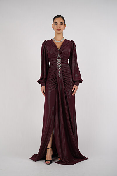 Opera Fashion فستان سهرة استرتش بلمعة مع اكسسوار