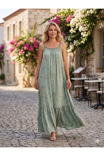 Punta Otantik YG61601 Rochie din bumbac cu bretele, cu ghipură italiană și br...