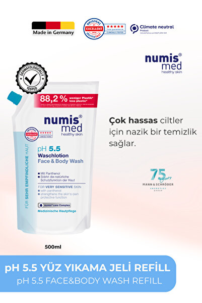 Numis Med pH 5.5 Yüz ve Vücut Yıkama Jeli 500 ml Refill – Hassas Ciltler İçin...