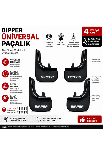 CarEste Peugeot Bipper Uyumlu Üniversal Paçalık Seti 4 Parça Esnek Çamurluk K...