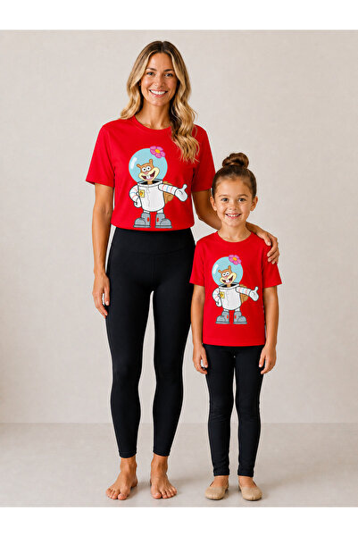 VODEXA Set de tricou și colanți pentru mamă și fiică, 100% bumbac, elastic, c...