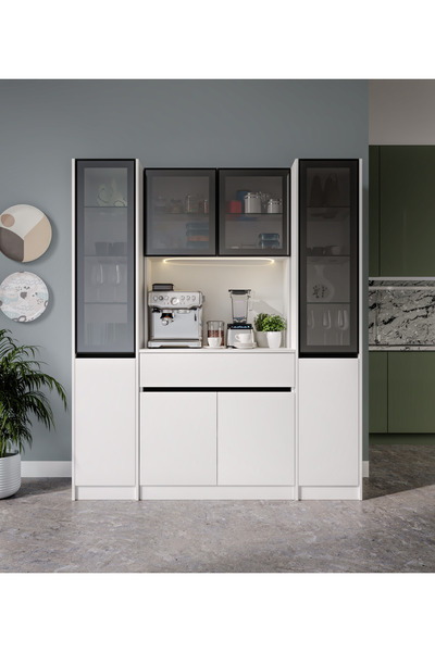GuneyStore Lotus Maxi Kahve Köşesi Komple MDF LED Aydınlatmalı Mutfak Kahve Dolabı - Ücretsiz Montaj