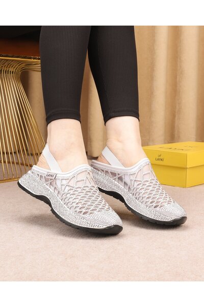 layki Siora White Colorful Stone Patterned Orthopedic Sole Summer Luxury Sandals