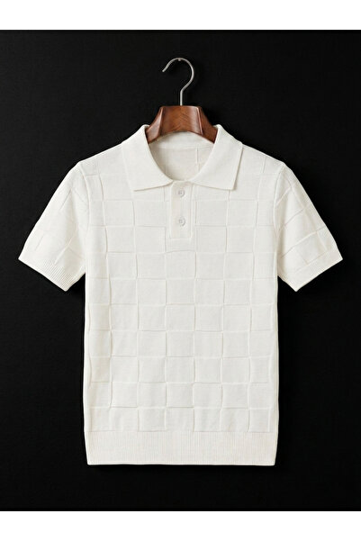 FLEX FASHION Summer (Cool Yarn) Polo Collar Men's Knitwear T-Shirt White (Sui...
