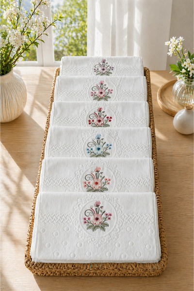 Bella Home Yoncagül 50x90 cm El Havlusu | 6 Adet | Kadife Dokulu, Jakarlı & 3...