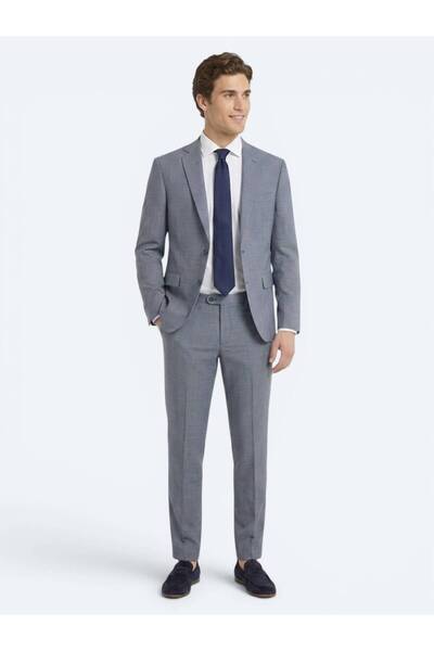 Kip Blue Striped Regular Fit Wool Blend Suit