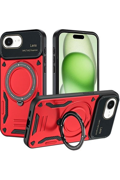 New Face Ilkeshop New iPhone 16E Case with Joy Lens Stand Cover (180001) - Red