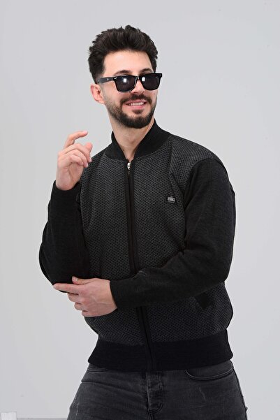 KZC TEKSTİL Men's Dad and Middle-Aged Knitwear Steel Knit Diamond Pattern Lin...