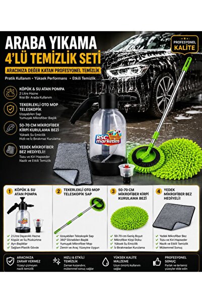 RSC MARKETİM Araç Yıkama Set 3'lü / Köpük Ve Su Atan Pompa / Oto Mop / Yedek ...