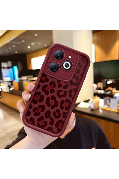 SLIMFELT Infinix Smart 8/8 Pro Uyumlu Yüksek Kalite Bordo Leopar Desenli Kılı...