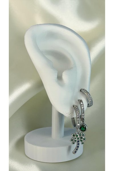 AUREON GOLD Palm Tree Detailed Triple Earring Set