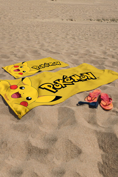 SWARIUS 2-Piece Beach Towel Set Large + Small (80X160 & 50X90 cm) Pokemon Pri...
