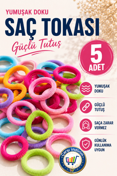 nistabolje 5 Adet Renkli Havlu Toka Esnek Lastik Orta Boy Saç Tokası