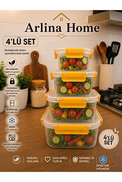 genel tr Softchef Leakproof Square 4-Piece Storage Container Yellow