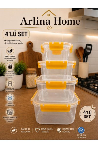 genel tr Softchef Leakproof Square 4-Piece Storage Container Yellow